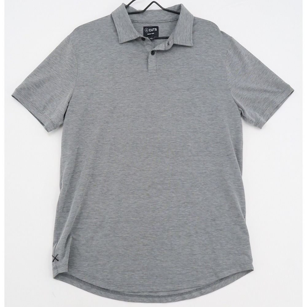 Cuts Clothing Mens Curve-Hem Polo Shirt Grey Pima Cotton Blend Large L